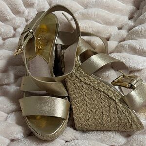 Michael Kors Metallic Gold Espadrille Wedge Sandals